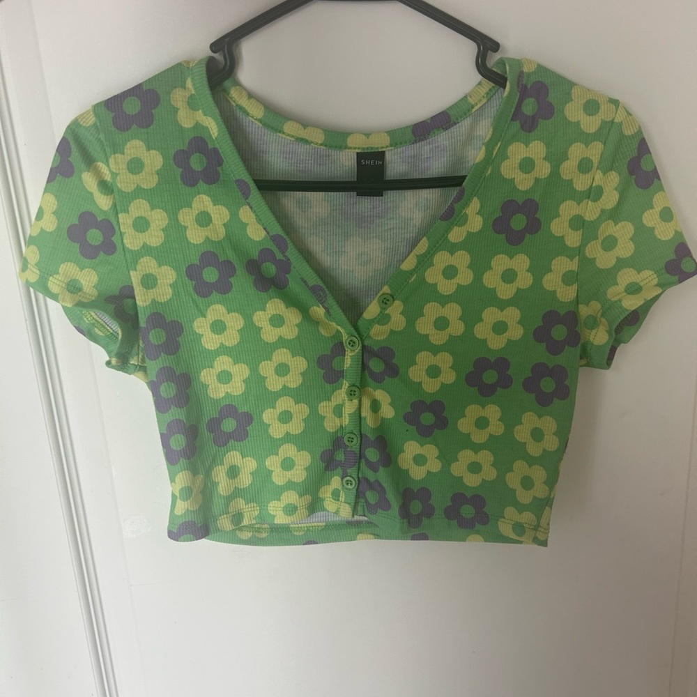 Green Floral Crop Top